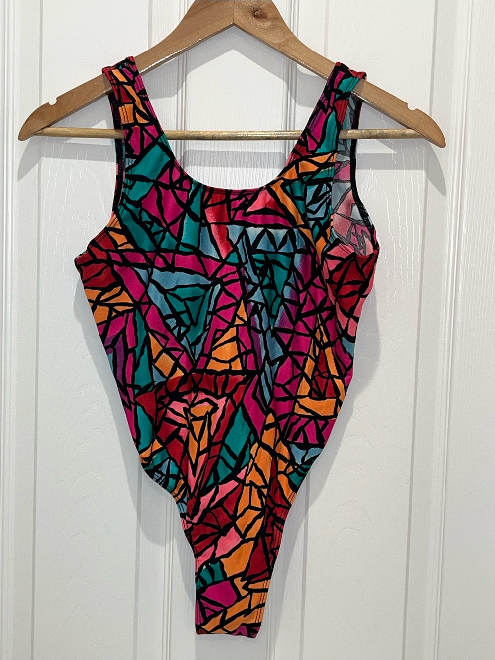 90's ParkLane Vibrant Geometric Leotard in Pink, Teal, Orange